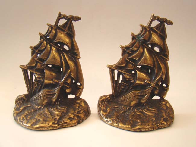 A pair of U.S. Frigate Constitution bookends by Greenblat Studios, Boston, 1925
